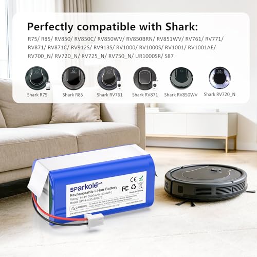 Image of 3500mAh Replacement Battery for Shark Vacuum, for Shark Ion Series | 14.4v Li-ion RVBAT850 Battery for Shark Ion RV850, R75, AV751, AV752, R85, RV850C, AV753, RV761, RV871, RV912S, RV720 N