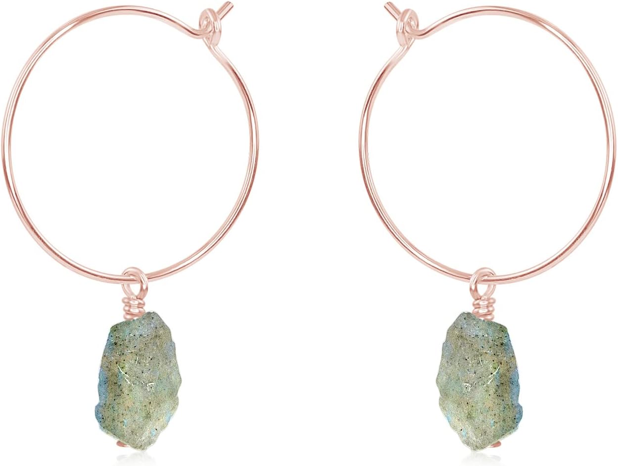 Luna Tide Labradorite Raw Nugget Hoop Earrings in 14k Rose Gold Fill