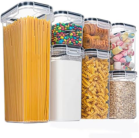 BICHONG Plastic food storage jars, set of 7, suitable for storing all kinds of cereals and pasta, moisture-proof and leak-proof.