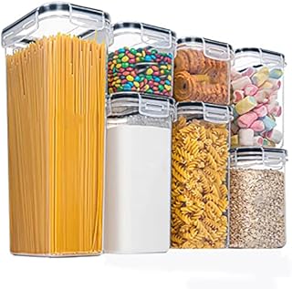 BICHONG Plastic food storage jars, set of 7, suitable for storing all kinds of cereals and pasta, moisture-proof and leak-proof.