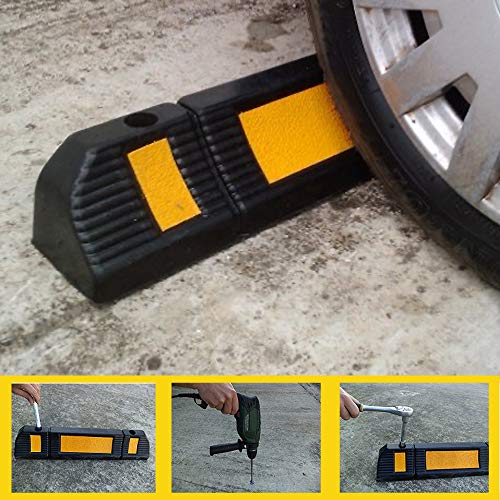 Image of LADWA 600 mm Rubberised Car Wheel Parking Stopper with Reflective Yellow Tape, Heavy Duty Garage Floor Parking Curb for Car Safety and Parking Control, Pack of 1