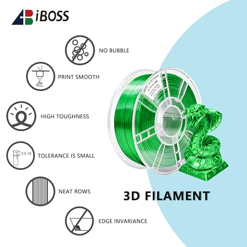 Image of iBOSS 3D Printer Silk Filament, Shiny Silk PLA+ Filament 1.75mm, Smooth Silky Surface PLA Plus, Great Easy to Print for 3D Printers, Dimensional Accuracy + /- 0.02mm, Silk Green 1KG