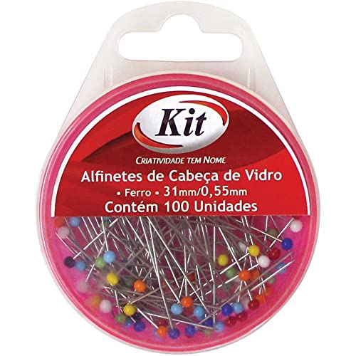 Alfinete cabeça vidro 31 mm x 0.55 mm, 100 unidades, multicolor, Kit
