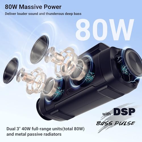 Portable Bluetooth Outdoor Speaker: 80W Loud Sound Wireless Durable Large Bocina with Lights Powerful Deep Bass Subwoofer TWS Stereo Sound Big Boombox Waterproof for Party Beach Camping Garage - Image 3