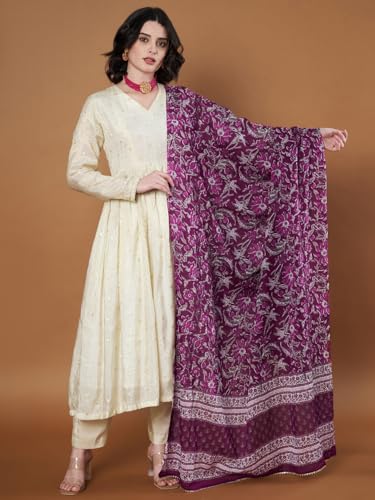 Image of Women's Cotton Blend Floral Print Dupatta with 2.20 Meters | Women's cotton printed dupatta with tassels
