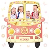 Teling Hippie Bus Photo Booth Prop 43.31 x 37.4 Inch 1960s Hippie Selfie Frame Backdrop Background Banner 60s 70s Retro Large Groovy Van Prop Party Birthday Decor Daisy Party Favor