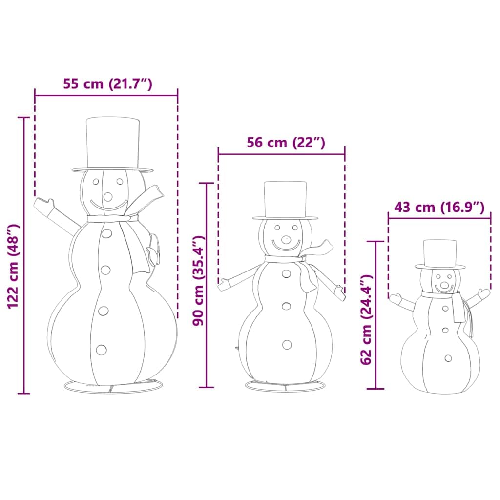 Weihnachts-Schneemann Familie 3 pcs Warmes Weiß Stoff, 270 LED Lichter, USB betrieben, Innen Außen Dekoration, Verschiedene Größen für Festliche Weihnachtsdeko Wohnzimmer Terrasse