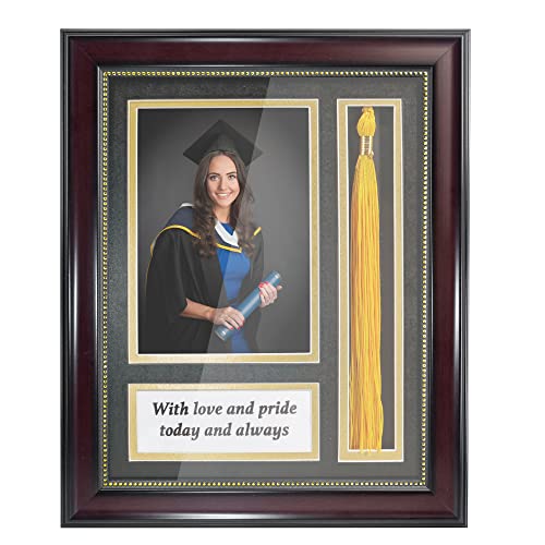 GraduationMall Graduation Photo Shadow Box Frame with Tassel Holder for 5x7 Pictures Real Glass Black over Gold Double Mat Wall & Tabletop Design