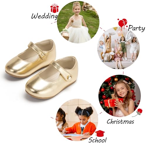 Image of PHIRAMIN Toddler Flower Girl Glitter Dress Shoes Little Girl Ballet Flats Bow Wedding Party