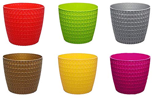 Image of Go Hooked Plastic Planter Pots Set of 6 | Multicolor Flower Pots Perfect for Home, Office & Garden Decor | Small Oslo Pot 5.5 Inch for Indoor & Outdoor Plants | Durable, Lightweight & Modern Design