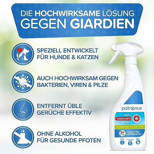 Patronus Giardien-Spray speziell für Hund & Katze 500ml - Hygiene-Spray für Haustiere als Desinfektionsmittel für Oberflächen gegen Viren, Bakterien & Pilze - hochwirksam & hautschonend