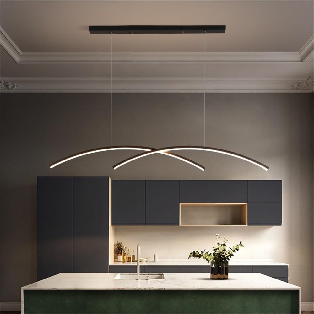 Bracket Light Creative Arc Slinear Light Modern Led Chandelier with 26W Three-Color Dimming Nordic Long Strip Kitchen Island Hanging for Dining,Black-A/Black/a