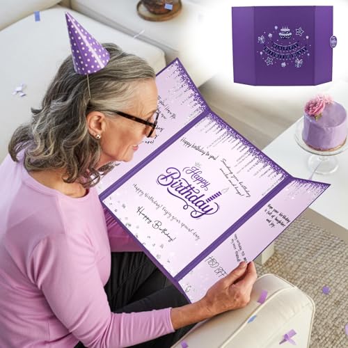 Image of Purple Birthday Decorations Purple Happy Birthday Guest Book to Sign Alternative Signature Guestbook Gifts Keepsake for Women Girls Creative Lavender Lilac Silver Memory Book Signing Card Board Party
