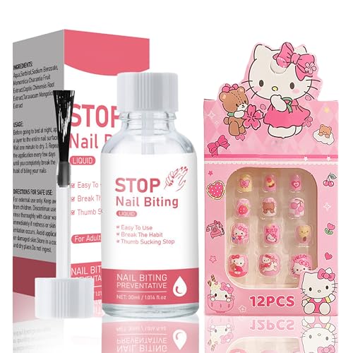 Stop Smalto per unghie + 12 pezzi per unghie da incollare per bambini, 15 ml No Bite Smalto per unghie Stop Nail Polish – naturale, anti masticare, mordere contro le unghie (1.01 fl.oz)