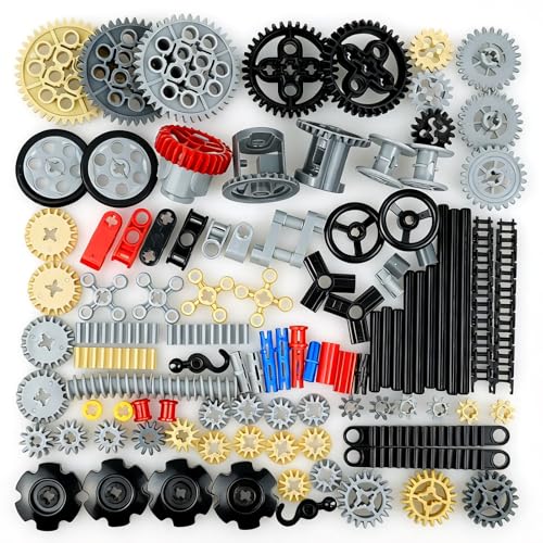 Image of BroTex Technical Parts Pieces Building Set Accessories, Gears Pins Connectors Wheels Axles Racks Differentials, Engine Kits Cars Compatible Major Brands