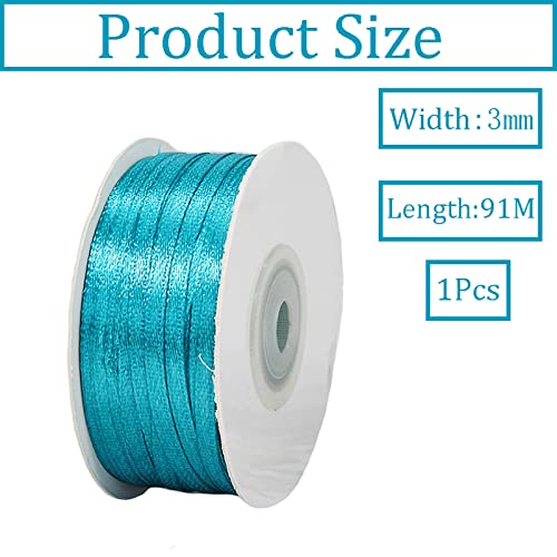 3mm Peacock Blue Ribbon for Gift Wrapping,91m Fabric Thick Satin Ribbon Blue Bow for Gift Wrapping,Ribbons for Balloons,Crafting,Hair,Bouquets,Wedding - Image 2