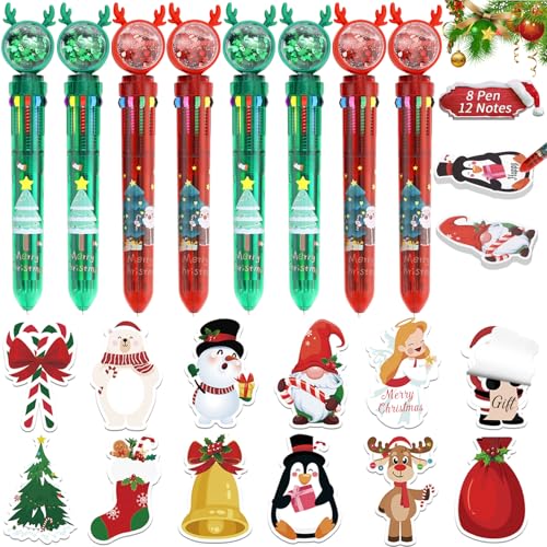 8 Bolígrafos Navidad Multicolor + 12 PCS Mini Bloc Notas avidad, 10 Colores Bolígrafos Muñeco Nieve Papá Noel bolígrafos Navideños, Mini Cuadernos de Navidad Regalo Fiesta Navidad Regalo Papelería