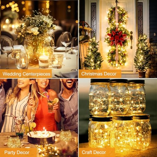 Image of LITVERSE 30 Pack Fairy Lights Battery Operated [3 Modes], 7ft 20 Led Twinkle Lights String Lights Waterproof Bulk Small Mini Silver Wire for Mason Jars Vases Wedding Table Centerpiece, Warmwhite