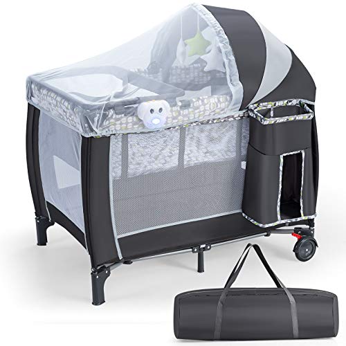 COSTWAY 3 in 1 klappbares Reisebett & Wickeltisch & Laufstall mit...