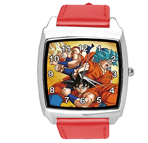 Montre carrée en cuir rouge Anime Fighters style pour le quotidien