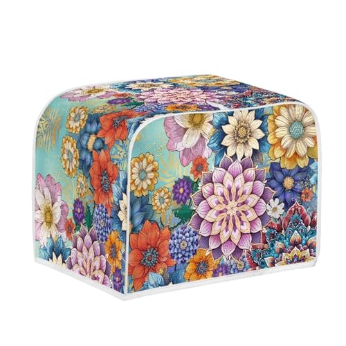 Image of 2 Slice Toaster Cover with Handle, Universal Fits, Boho Flower Purple Blue