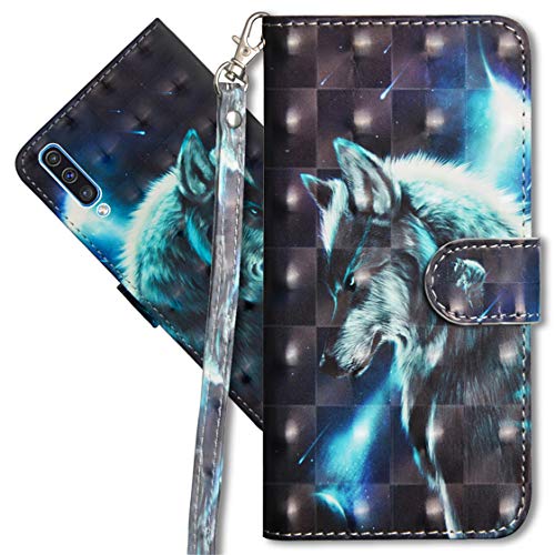 MRSTER Funda para Samsung Galaxy A30s, 3D Brillos Carcasa Libro Flip Case Antigolpes Cartera PU Cuero Funda con Soporte para Samsung Galaxy A30s. YX 3D Wolf