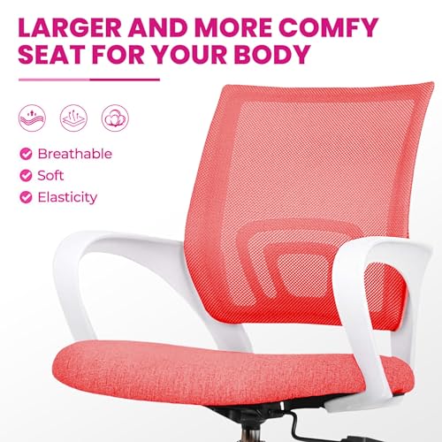 Image of Casa Copenhagen Mesh Mid Back Office /Study /Computer /Revolving /Desk Chair for Work from Home -Metal Base, Height Adjustable Seat-Rudy Red & White Handle
