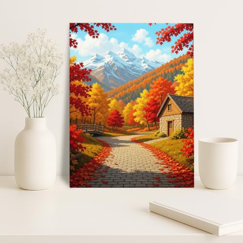 Lienzo decorativo de paisaje otoñal con acabado profesional envuelto en relieve de 16x20 5