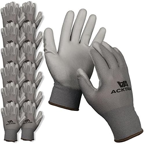 Ultra-Thin PU Safety WORK GLOVES 12 Pairs, WG002 Grey/Grey, Small