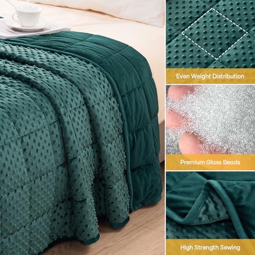 Image of Wemore Minky Dot Weighted Blanket for Adults Queen Size 15 lb, Soft Heavy Blanket for Stress Relief and Sleep Promotion, Breathable Blanket for All-Season with Glass Beads, Dark Green 60 x 80 inches