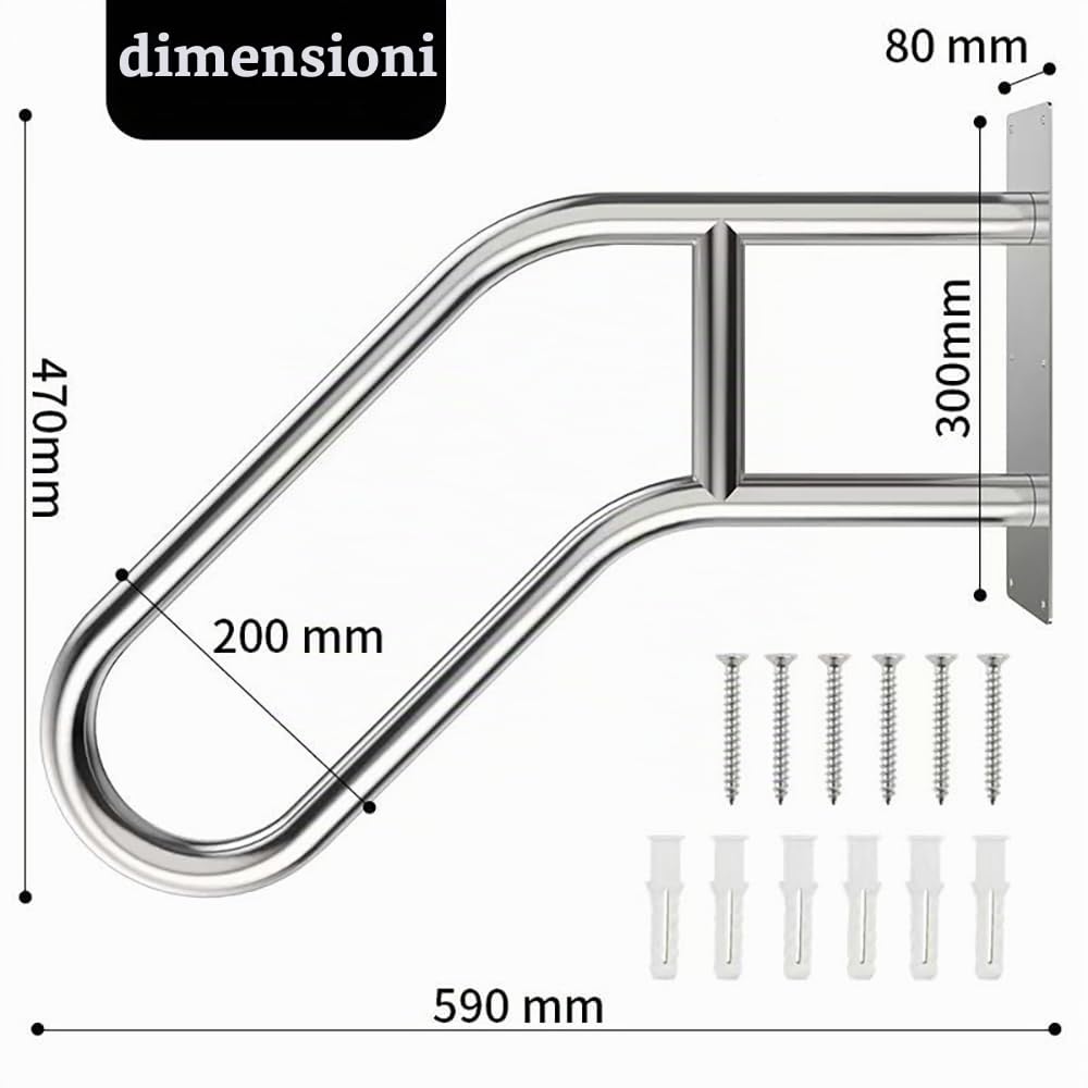 Corrimano a Forma di U,Corrimano Sulle Scale,Robuste Ringhiere Antiscivolo Per Garage,Ringhiera Per Scale in Acciaio Inox, per Giardino, Garage, Veranda, Interni ed Esterni (50 cm)