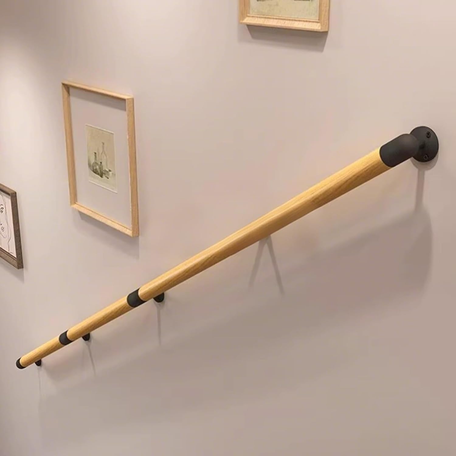 Stair Handrail Wall Mount Stair Railings/Banisters for Corridor Loft Garage Basement, Wooden Handrail for Younger/Elder/Disabled(10.5ft/320cm)