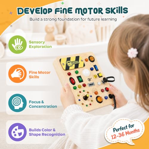 Image of Busy Board for Toddlers, Montessori Toys with LED Light Switches