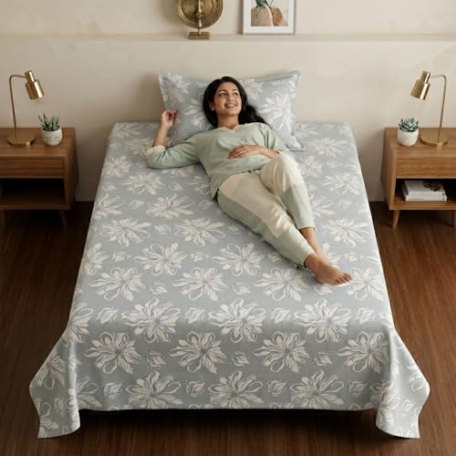 Image of Mafatlal 186 TC Metro Cotton Single Bedsheet | 90 x 60 Inch | Smooth Soft Cotton with Pillow Cover | Comfortable Single Bed Sheet | Cement Grey