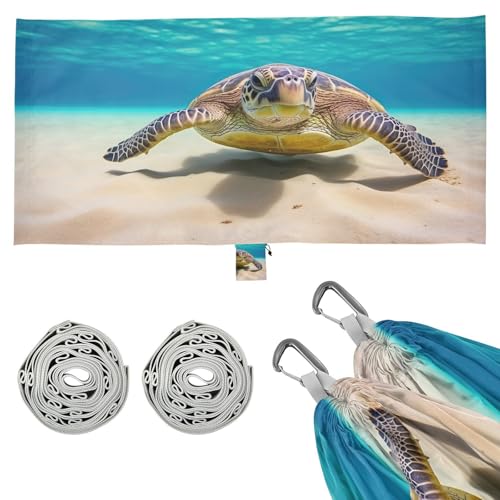 SDMKA Swimming Green Turtle Camping Hammock, 330 lbs with 2 Tree Straps, Carry Bag, Single Portable Hammock for Outdoor/Indoor, Hiking, Beach, Backpacking, Travel