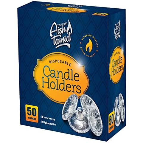 Liebers Aish Tamid Extra heavy Aluminum Disposable Candle Holders, 50 holders, Silver Cover