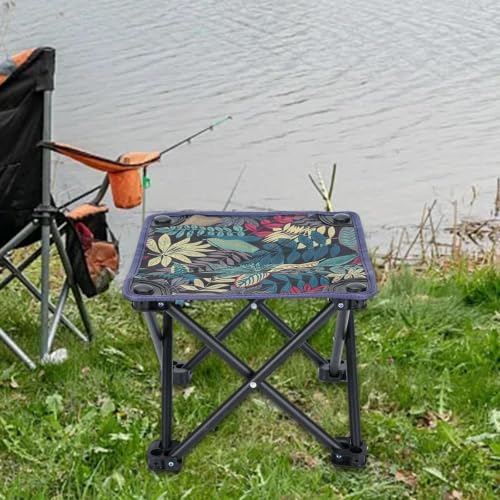 Image of Portable Folding Camping Stool, Tropical Leaf Print, Lightweight Outdoor Seat for Fishing, Hiking, Picnic,Stools