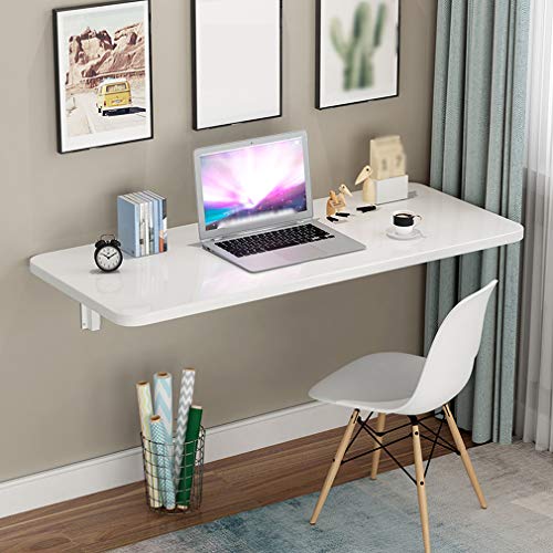 Table pliante murale blanche 70 cm avec support, plan de travail flottant