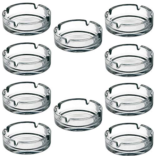 Jazooli Glass Ashtrays for Cigarettes Round Outdoor Solid Simple and Practical Transparent Portable Decorative Modern Ashtray for Home Office Indoor Outdoor Pubs Patio Use, Pack of 10