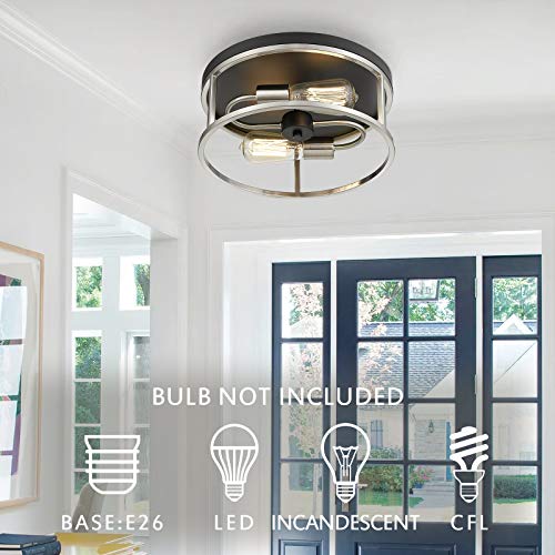 Hopejoy Flush Mount Ceiling Light, 2-Light Close To Ceiling Light For Kitchen, Bedroom, Black And Brushed Nickel Finish, R208/2-Bksn #TOP1