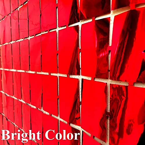 Image of AMFIN (Pack of 2) Square Foil Curtains for Birthday Decoration Photo Booth Props Backdrop Baby Shower Bachelorette Party Decorations (Red)
