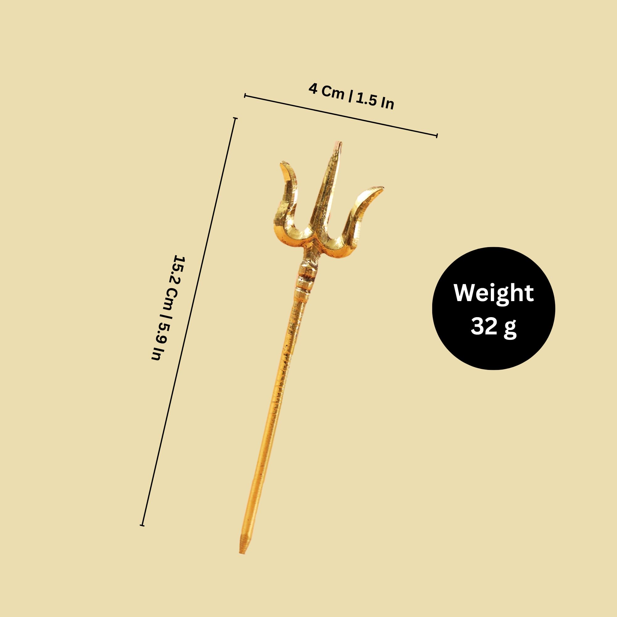 Putrika Brass Trishul for Pooja 6 Inch |Shiv Trident for Temple Décor|Pital Golden Finish Lord Shiva Trishul |Brass Trident Stick for Mandir|Hindu Religious Pooja Item (32g)-Small(Insert SOOLAM) 1