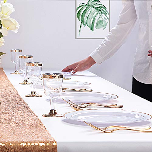 Image of WDF 60PCS White Gold Plates Disposable - Gold Plastic Plates, Including 30-10.25inch Gold Dinner and 30-7.5inch Salad /Dessert for Baby Shower Wedding Spring