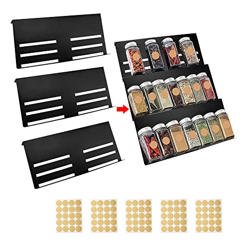 TXErfolg 3Pcs Estante para Especias para el Interior del Cajón Extensible de 30cm a 60cm Estante para Especias Cajón Organizador de Almacenamiento de Especias y 6 Pegatinas de Papel Kraft Cover
