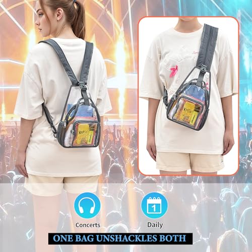 Image of Mildbeer Womens Convertible Clear Backpack, Compact Concert Grey Mini | Convertible PVC sling /shoulder bag for women. Fits phone, cards & lipstick. Ideal for festivals & commute. Stadium compliant