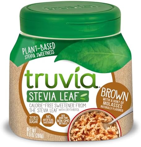TRUVIA SWEETENER BROWN SPOONABLE 9.8OZ | Stevia, molasses, erythritol; 70 servings; 1 tsp = 2 tsp brown sugar; non-GMO, gluten-free, kosher; keto