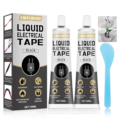 LIKFCBOND Colle Isolante Liquide, 2 Pièces 50ML Caoutchouc Liquide Noir, Revêtement Isolant pour Câbles, Séchage Rapide et Imperméable, Convient à Tous les Types...
