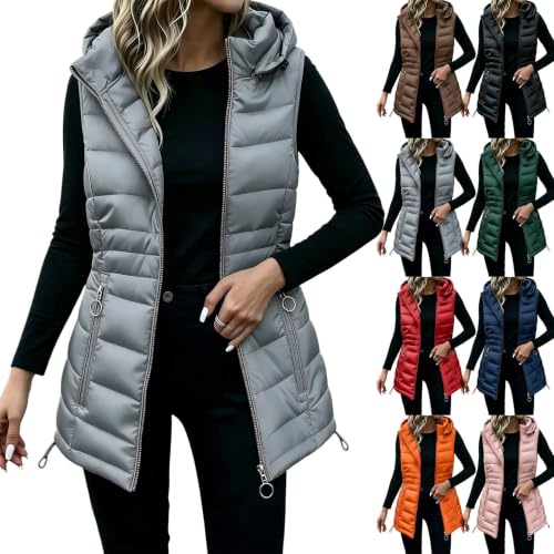 Women's Long Puffer Vest Hooded Stand Collar Zip Up Winter Quilted Jacket - image 1