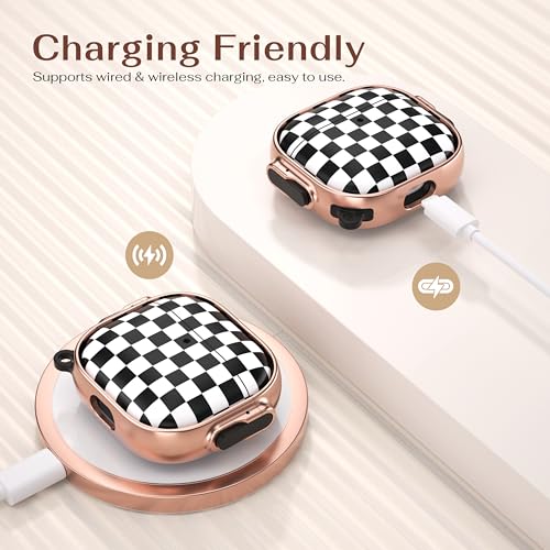 Image of Maxjoy for AirPods 3 Case with Safety Lock, Magsafe Compatible,Checkerboard | Double Secure Lock,Drop Protection,Two-Piece Design,with Gold Keychain, Anti Lost, Dustproof, Cute AirPod 3 Case