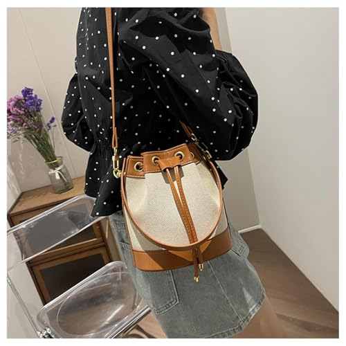 Small Straw Bag Drawstring Bucket Crossbody for Women Canvas Leather Shoulder Bag Bohemian Tote Messenger Purse Totes3
